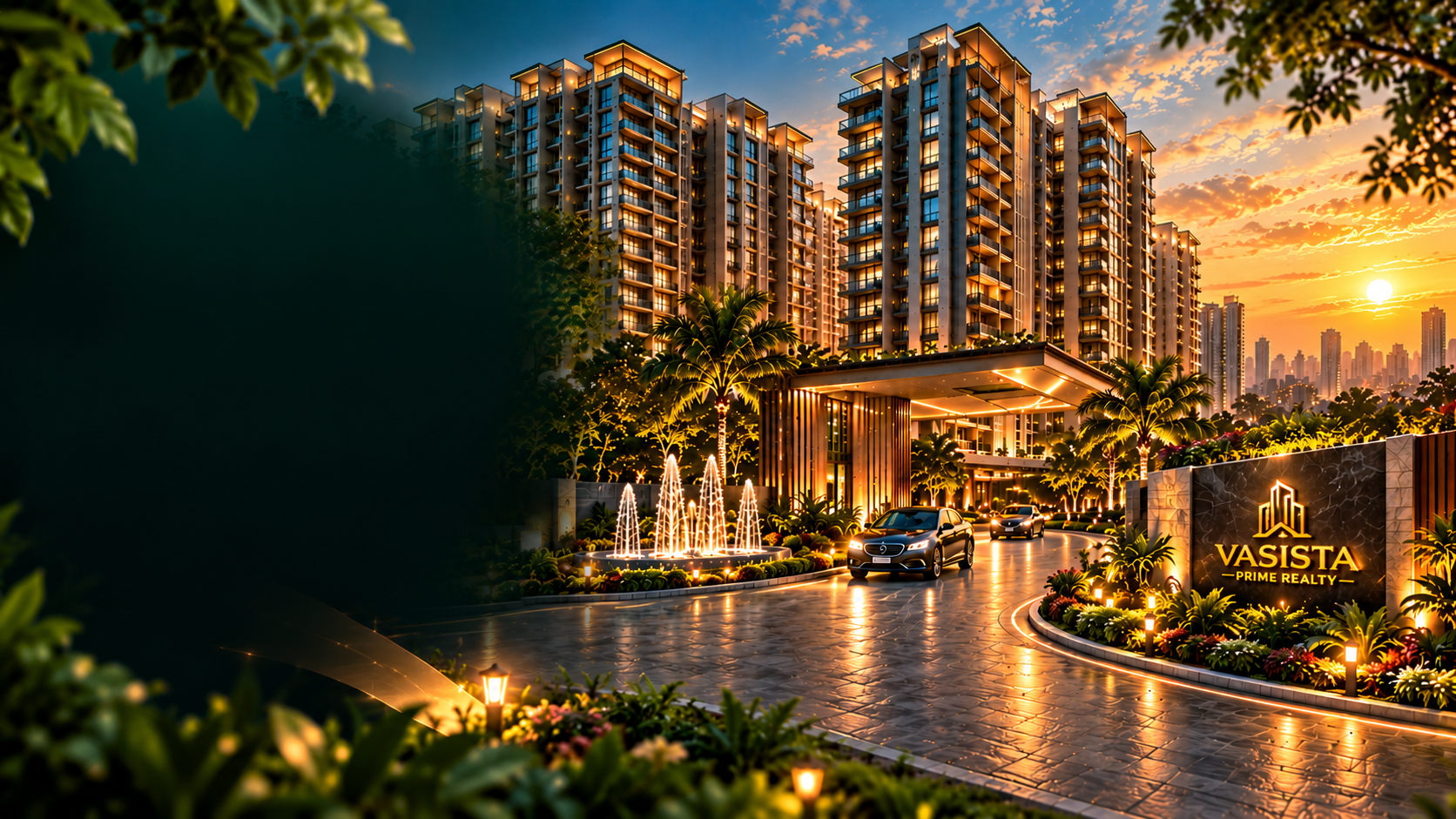 Luxury residential community at sunset